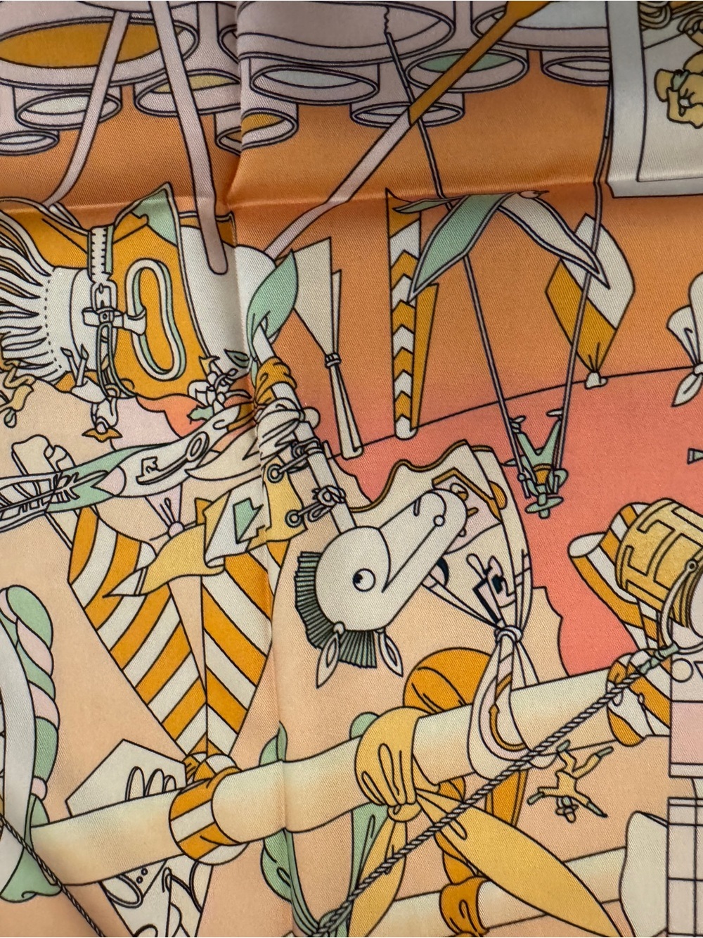 Luxury 90cm Silk Scarf in Orange, Cream & Mint - Picture 6 of 8